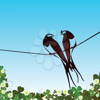 Swallows silhouettes background card with room for text