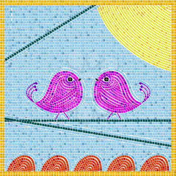 Tweet birds mosaic background, abstract art illustration