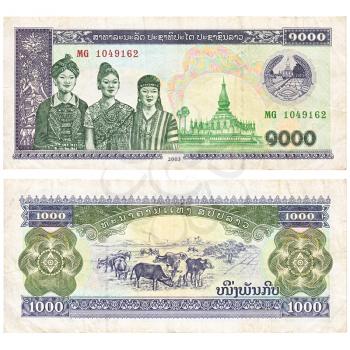 Royalty Free Photo of Both Sides of a Laotian 1000 Kip Banknote