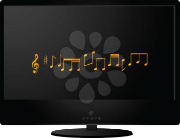 Black lcd monitor with musical notes on the screen