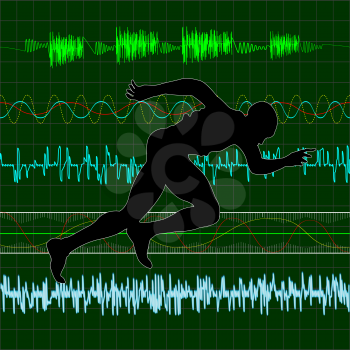 Working out, running exercise with cardiac curves background
