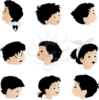 Children faces, expressions set. Isolated objects on white background.