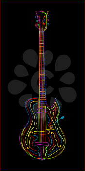 Stylized electric guitar on black background.