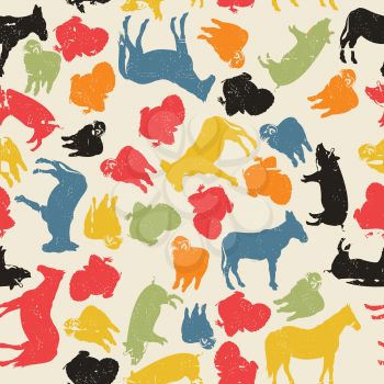 A grunge farm animals seamless pattern, abstract art