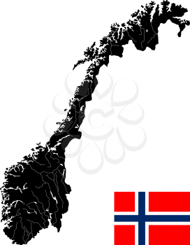 Very detailed Norway map and flag against white background