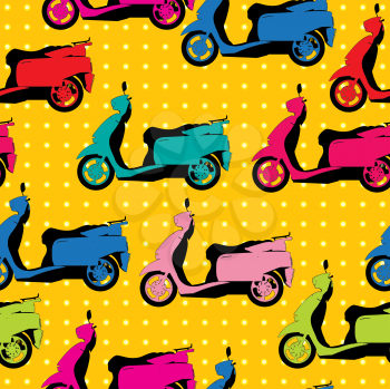 Comic style drawing of a scooter seamless pattern in colors