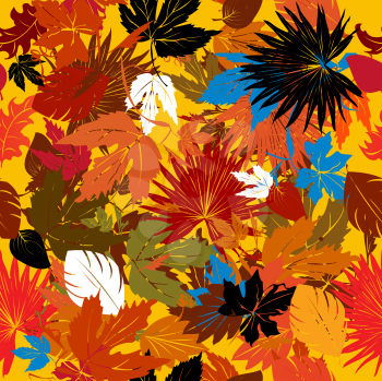 Decorative background with falling leaves,  seamless pattern