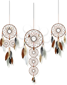 Native American-Indian dreamcatcher collection over white background.