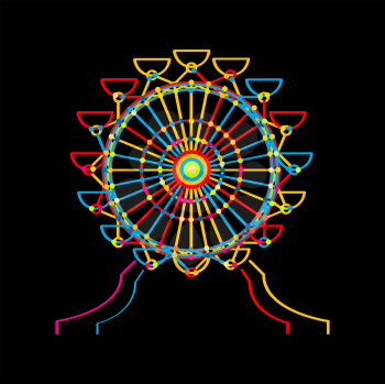 Ferris wheel icon in colors over black 