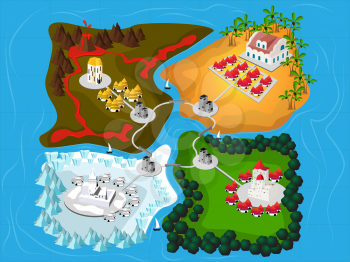 Four imaginary kingdom map, fantasy art illustration