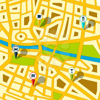 Illustration of a generic street map with indication icons.