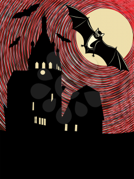 Halloween night with bats in the moonlight. Conceptual illustration.