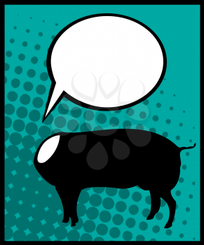 Conceptual comic style graphic of a headless pig and speech bubble