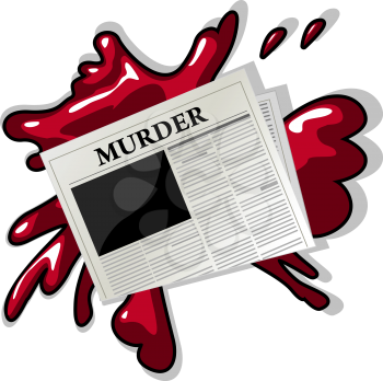 News related media icon with a newspaper showing Murder title over a blood splash.