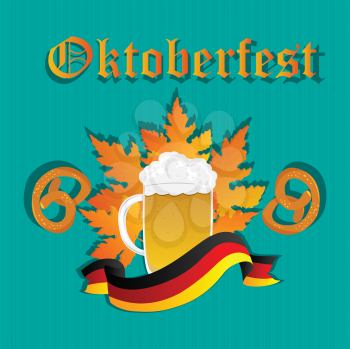 Oktoberfest design pattern with beer mug, pretzels and Germany flag.