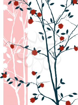 Oriental print design with cherry tree
