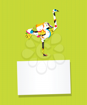 Decorative text card/invitation with collage ostrich made from cirlces