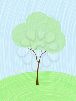 Background card with a stylized tree in pastel colors.