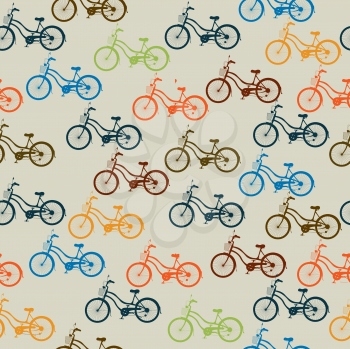 Seamless pattern with retro style bicycles in colors.