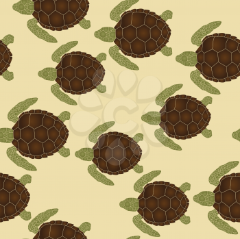 Seamless pattern with swimming sea turtles