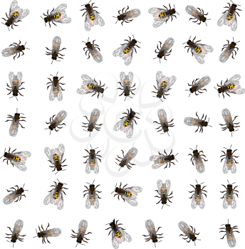 A seamless repeating pattern design with working bees.