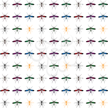 A seamless repeating pattern design with mosquito bug in colors.