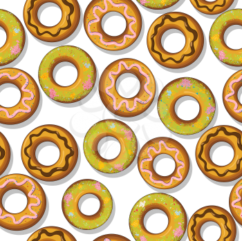 Seamless pattern with tasty donuts.