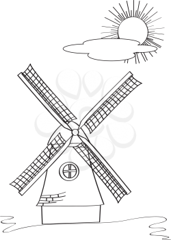 Old windmill sketch against white background