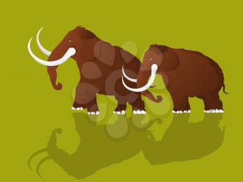 Cartoon style drawing of two mammoths