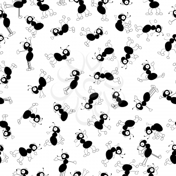 Seamless  pattern with falling ants. Isolated objects on white background.