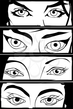 Comic style drawign of four different woman eyes 