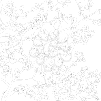 Outline blossom floral tree in black and white