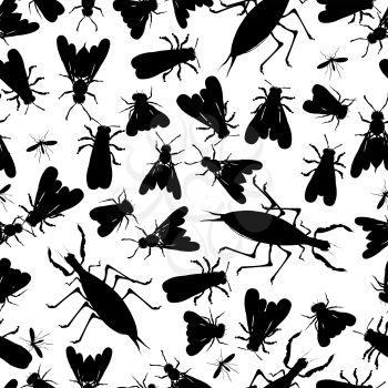 Seamless pattern with insect silhouettes