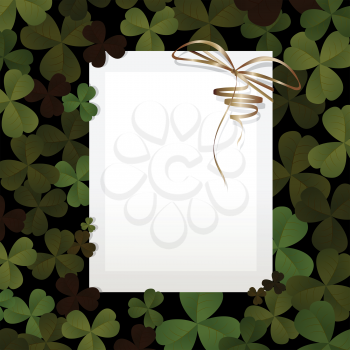 Invitation, card design for St. Patrick's Day with clover leaves and paper.