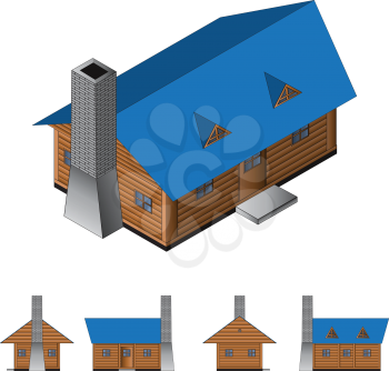 Isometric drawing of a log cabin