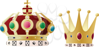 King and queen crown set against white background