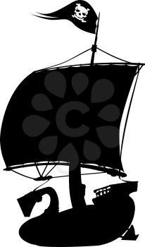 Pirate ship silhouette on white background