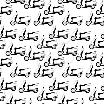 Black and white  seamless pattern with scooters