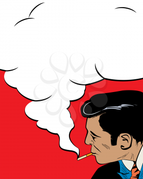 Comic style drawign of a vintage style man smoking.