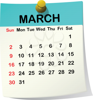 2014 paper sheet calendar for March.