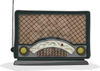 Retro cartoon radio drawing over white background