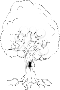 Cartoon style drawing coloring book tree
