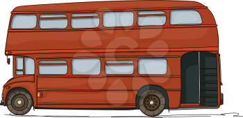 Double decker London bus cartoon drawing on white background