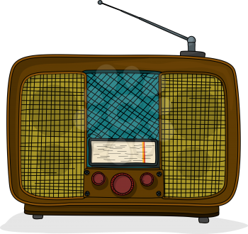 Retro cartoon radio drawing over white background