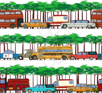 Seamless pattern with cartoon cars and pattern