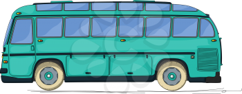 Vintage style city bus, cartoon drawing over white background