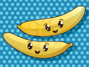Kawaii style drawing banana icons