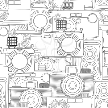 Seamless photography, vintage camera pattern in black and white