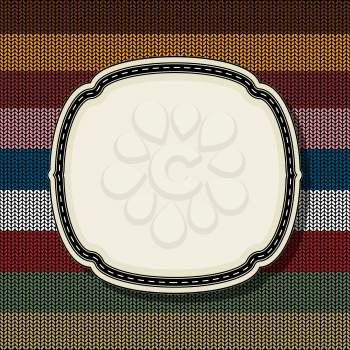 Royalty Free Clipart Image of a Vintage Label on a Striped Knitted Background