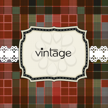 Royalty Free Clipart Image of a Vintage Label on a Plaid Background